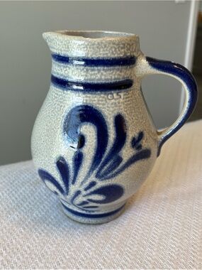Vintage German Cobalt Swirl Stoneware Pitcher/Jug 6 inches tall